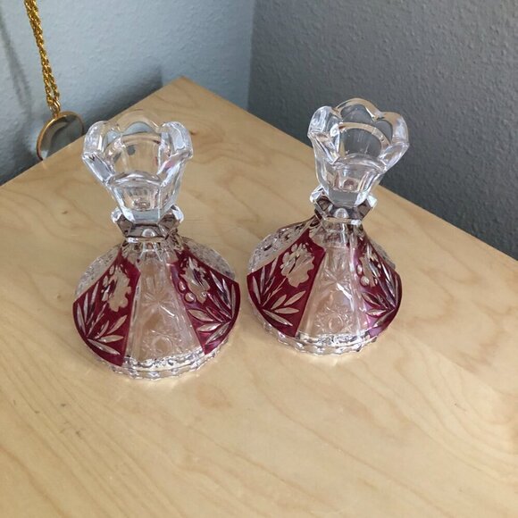 Vintage Anne Hutte Bleikristall Lead Crystal Ruby Candlesticks Made in Germany - Picture 3 of 5